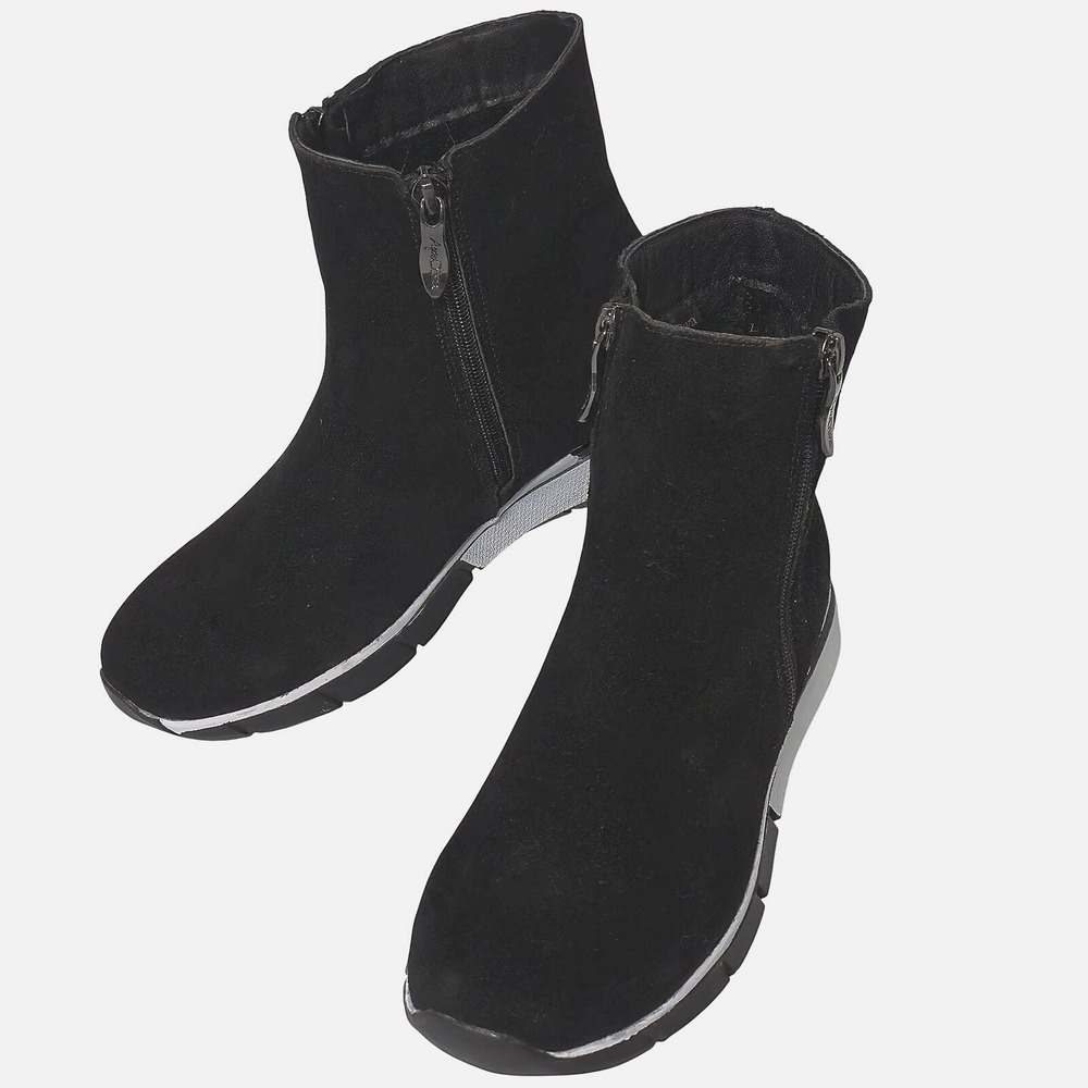 AquaDiva Brax Black Suede Womens 6.5W Ankle Boots Double Side Zippers AD1484 NEW